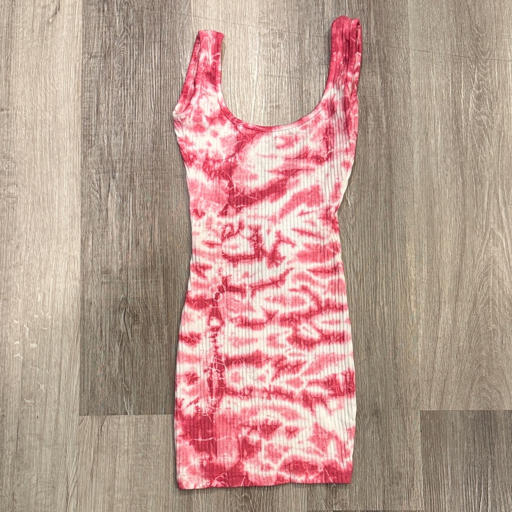Pink Tie-Dye Back-Out Ribbed Dress